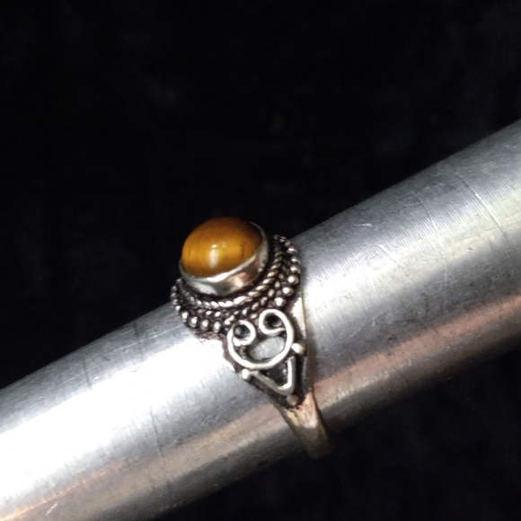 123 Tiger Eye Silver Gemstone Ring size 7.5 stamped 925 shipping sale - Picture 5 of 11